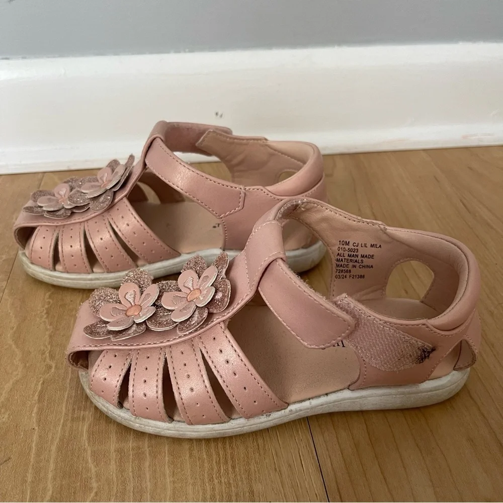 Christie & Jill Toddler 10 Girls White Lil Mila Sandals Flower Memory Foam Shoes